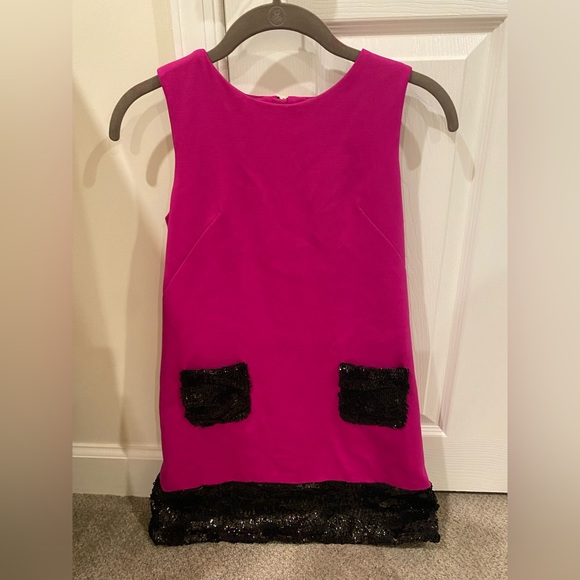 milly hot pink dress Liv Pleated Long Sleeve Mini Dress in Pink